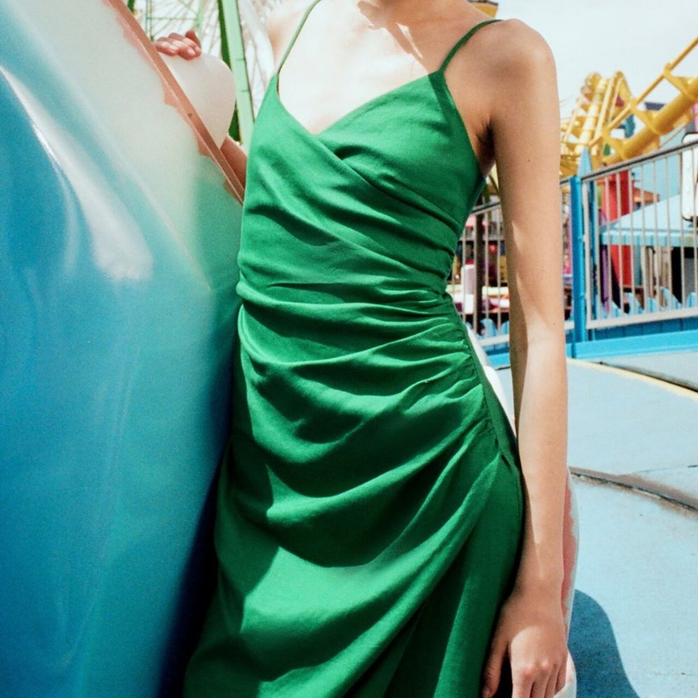 Zara Green Linen Slip Dress